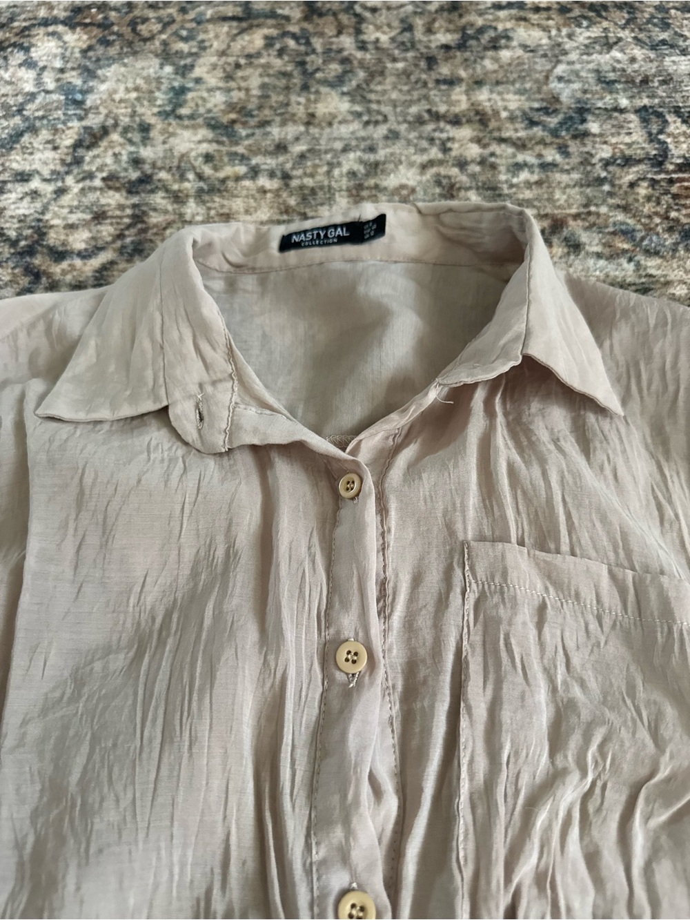 Nasty Gal Pale Beige Button-Down Pocket Shirt